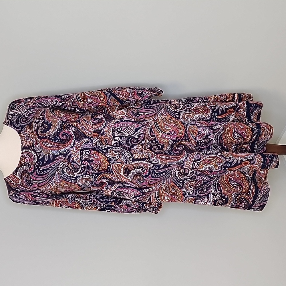 Denim & Co Canyon Retreat Long Sleeve Navy Paisley Midi Dress L